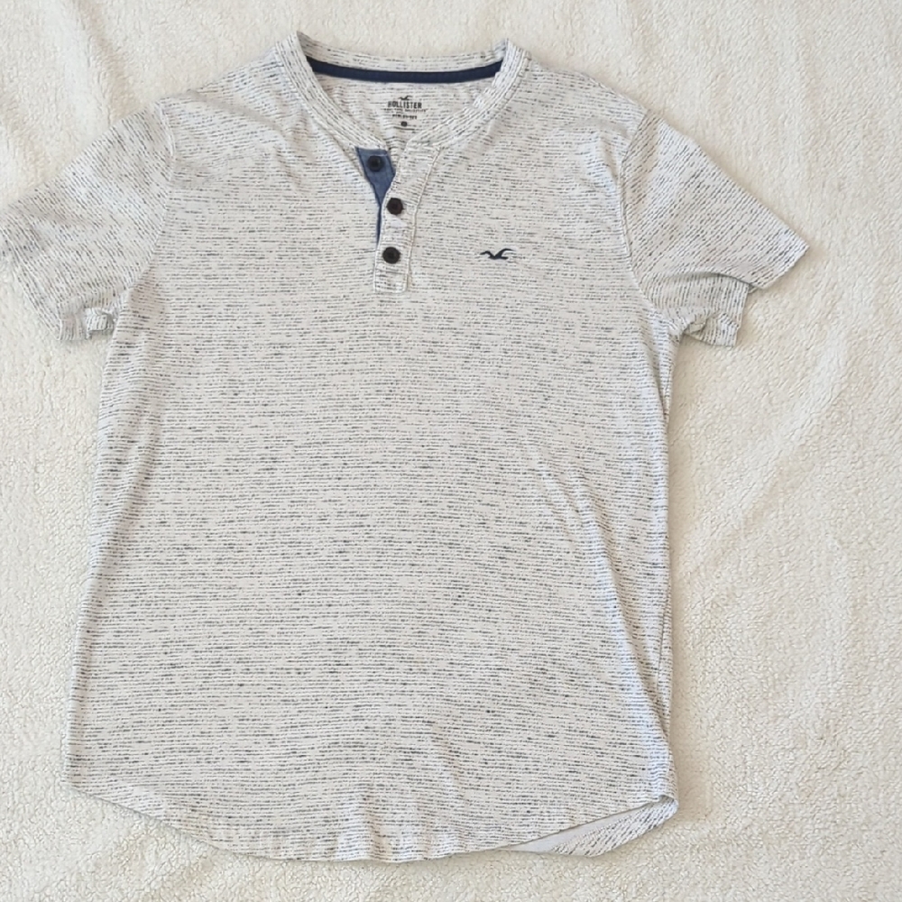 Hollister White and Gray Henley Shirt